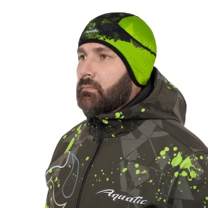 Шапка теплая softshell с флисом (Цвет - CAMO LIME KHAKI, без размера, фирменная печать AQUATIC)