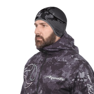 Шапка теплая softshell с флисом (Цвет - CAMO BLACK, без размера, фирменная печать AQUATIC)