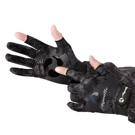 Перчатки демисезонные без пальцев softshell ПЧ-10 (Цвет - CAMO BLACK, размер M, фирменная печать AQU