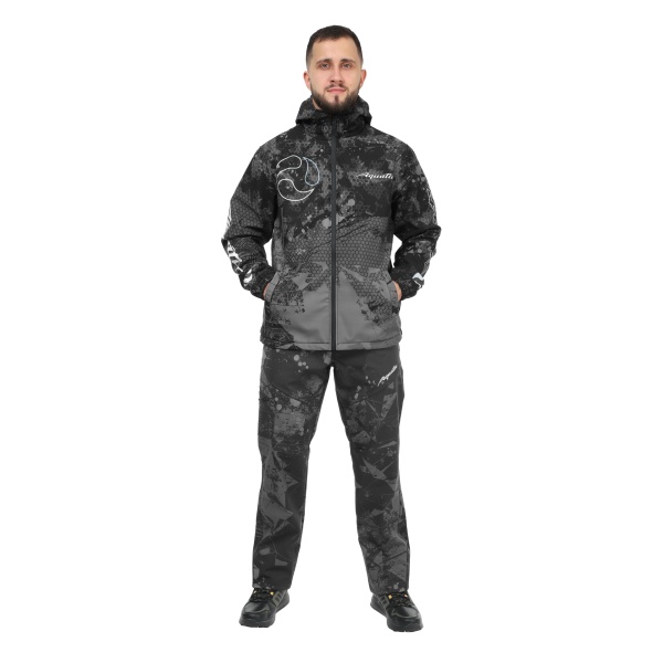 Костюм Aquatic К-23 (soft-shell, мембрана 10000/10000, цвет - CAMO BLACK, фирменная печат