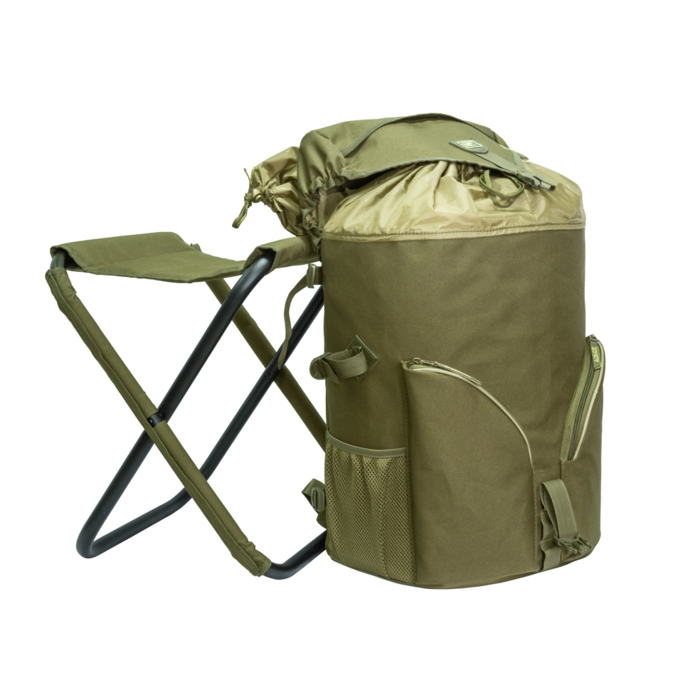 Рюкзак рыболовный Aquatic РСТ-50 со стулом в разложенном состоянии